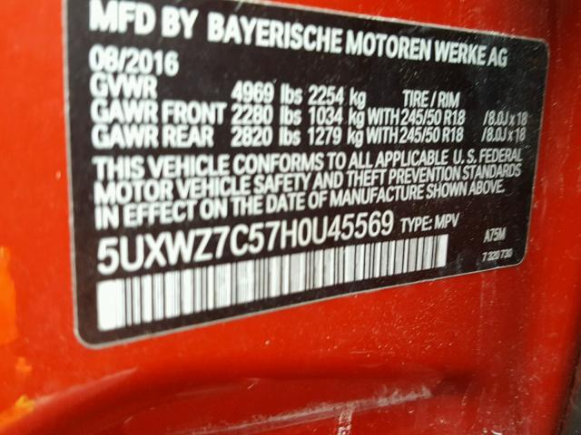 5UXWZ7C57H0U45569 - 2017 BMW X3 RED photo 10