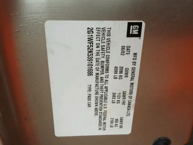 2G1WF52K539101686 - 2003 CHEVROLET IMPALA 棕色 照片 10