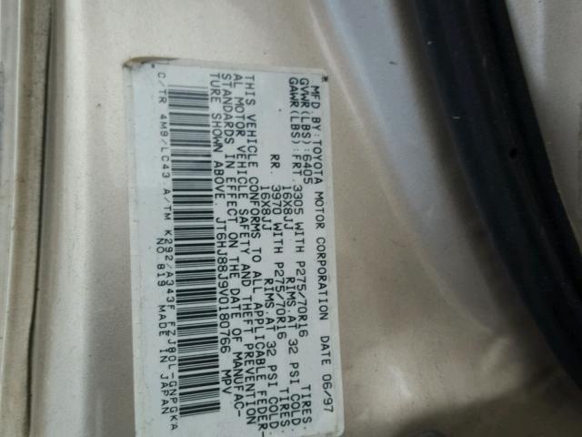 JT6HJ88J9V0180766 - 1997 LEXUS LX GOLD photo 10