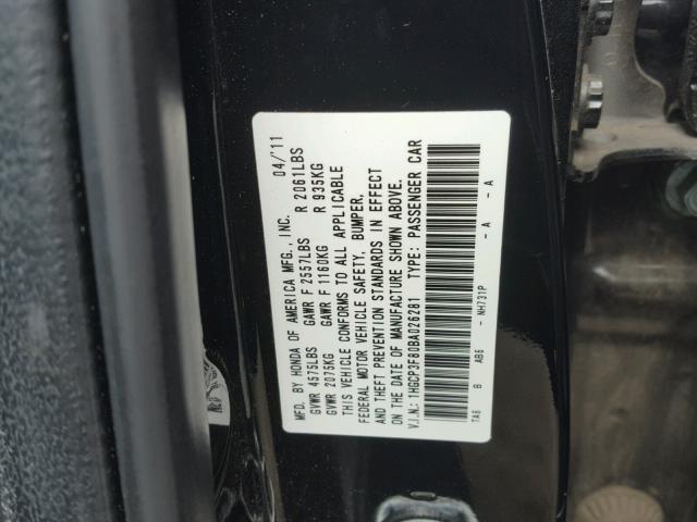 1HGCP3F80BA026281 - 2011 HONDA ACCORD EXL BLACK photo 10