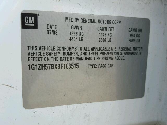 1G1ZH57BX9F103515 - 2009 CHEVROLET MALIBU 1LT WHITE photo 10