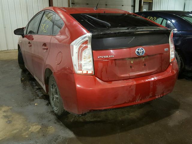 JTDKN3DUXC5509688 - 2012 TOYOTA PRIUS RED photo 3