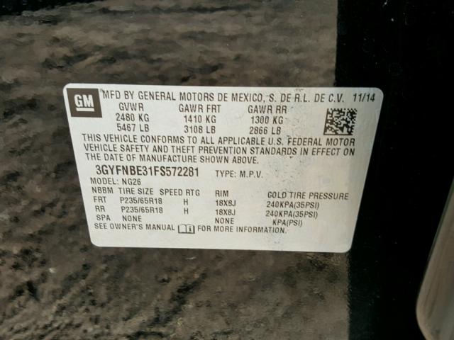 3GYFNBE31FS572281 - 2015 CADILLAC SRX BLACK photo 10