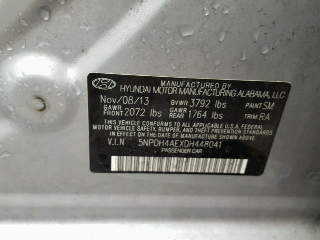 5NPDH4AEXDH448041 - 2013 HYUNDAI ELANTRA GL SILVER photo 10