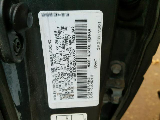 4T1BE32K42U559052 - 2002 TOYOTA CAMRY LE GREEN photo 10