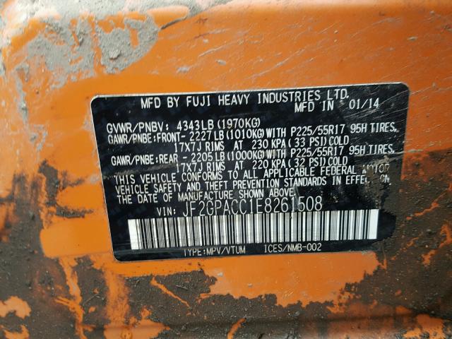 JF2GPACC1E8261508 - 2014 SUBARU XV CROSSTR ORANGE photo 10