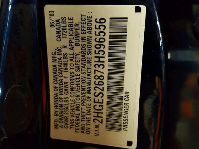 2HGES26873H596556 - 2003 HONDA CIVIC EX 蓝色 照片 10