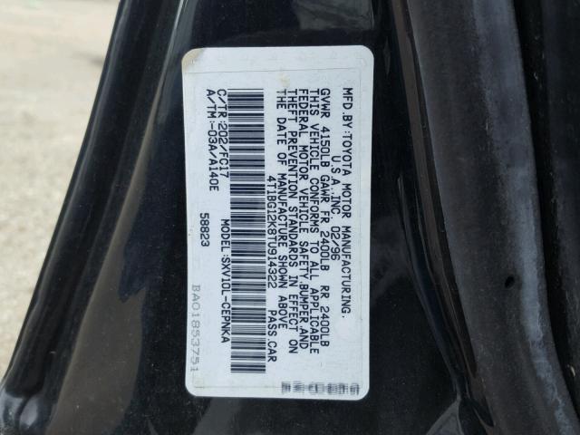 4T1BG12K8TU914322 - 1996 TOYOTA CAMRY DX BLACK photo 10