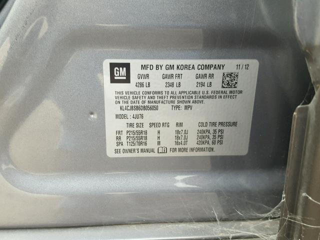 KL4CJBSB6DB056050 - 2013 BUICK ENCORE CON GRAY photo 10