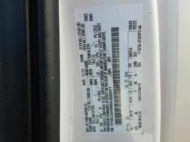 1FMCU0H98DUB96977 - 2013 FORD ESCAPE SEL WHITE photo 10