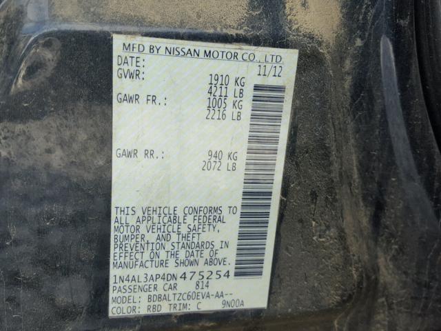 1N4AL3AP4DN475254 - 2013 NISSAN ALTIMA 2.5 CHARCOAL photo 10