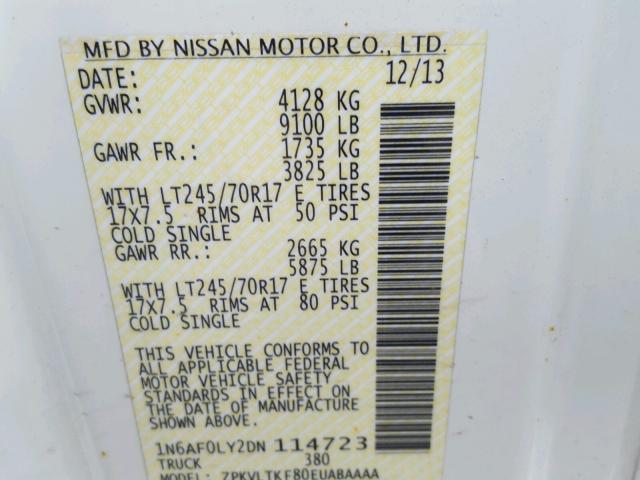 1N6AF0LY2DN114723 - 2013 NISSAN NV 2500 WHITE photo 10