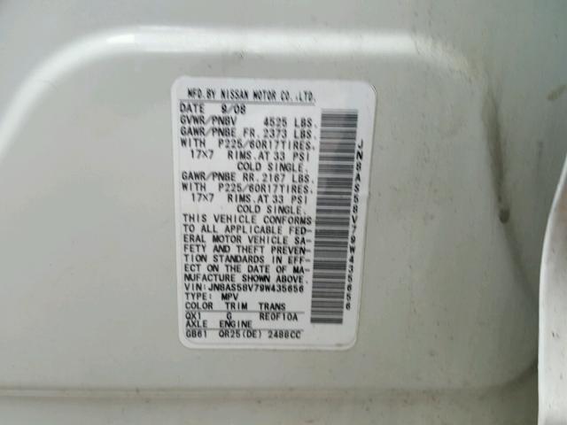 JN8AS58V79W435656 - 2009 NISSAN ROGUE WHITE photo 10