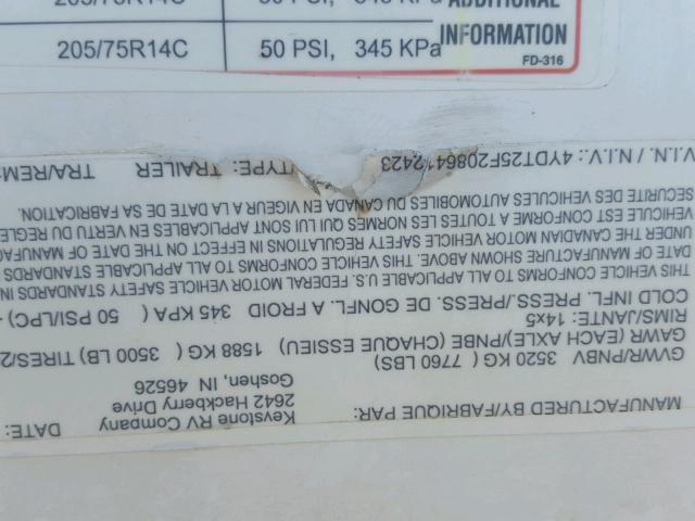 4YDT25F2086412423 - 2008 KEYSTONE PASSPORT 白色 照片 10