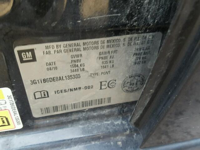 3G1TB6DE8AL135305 - 2010 CHEVROLET AVEO LS 蓝色 照片 10