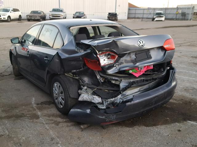 3VW2K7AJXBM338134 - 2011 VOLKSWAGEN JETTA BASE GRAY photo 3