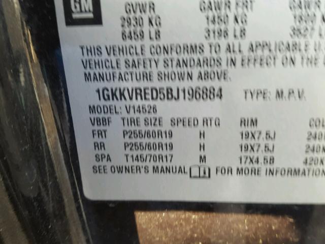 1GKKVRED5BJ196884 - 2011 GMC ACADIA SLT შავი ფოტო 10