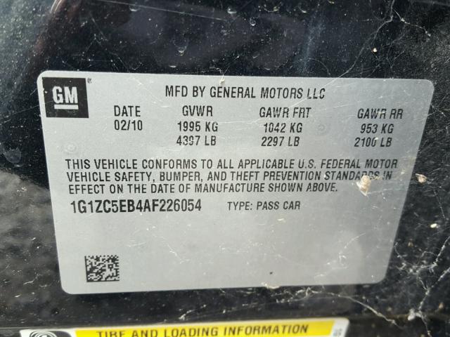 1G1ZC5EB4AF226054 - 2010 CHEVROLET MALIBU 1LT BLACK photo 10