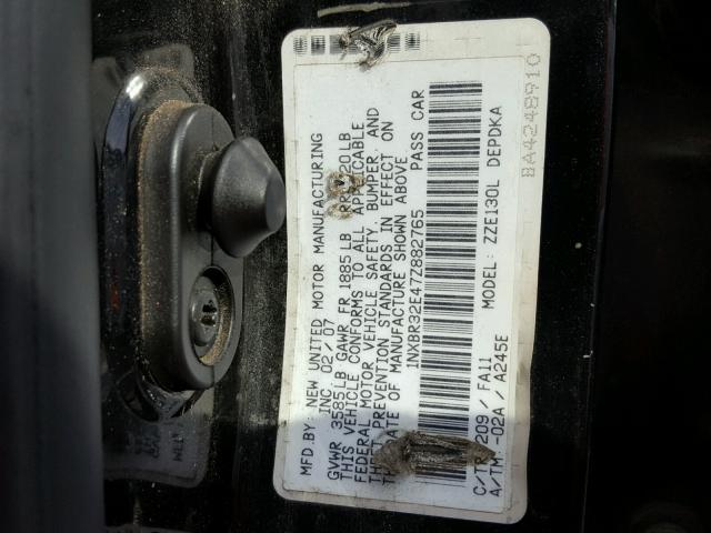 1NXBR32E47Z882765 - 2007 TOYOTA COROLLA BLACK photo 10