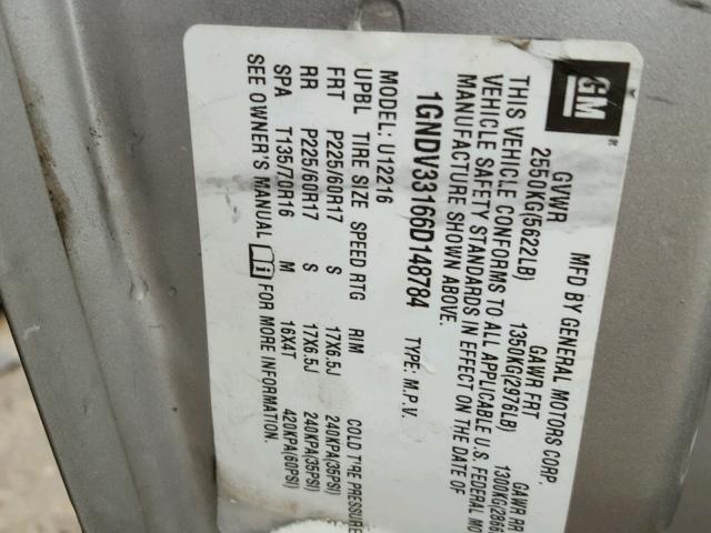 1GNDV33166D148784 - 2006 CHEVROLET UPLANDER L 银色 照片 10