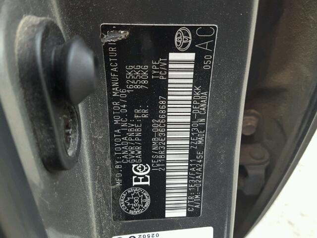 2T1BR32E36C668687 - 2006 TOYOTA COROLLA CE GRAY photo 10