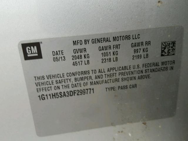 1G11H5SA3DF299771 - 2013 CHEVROLET MALIBU LTZ SILVER photo 10