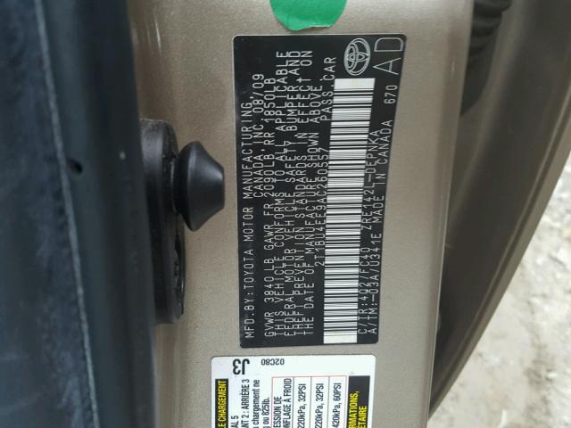 2T1BU4EE9AC260557 - 2010 TOYOTA COROLLA BA TAN photo 10