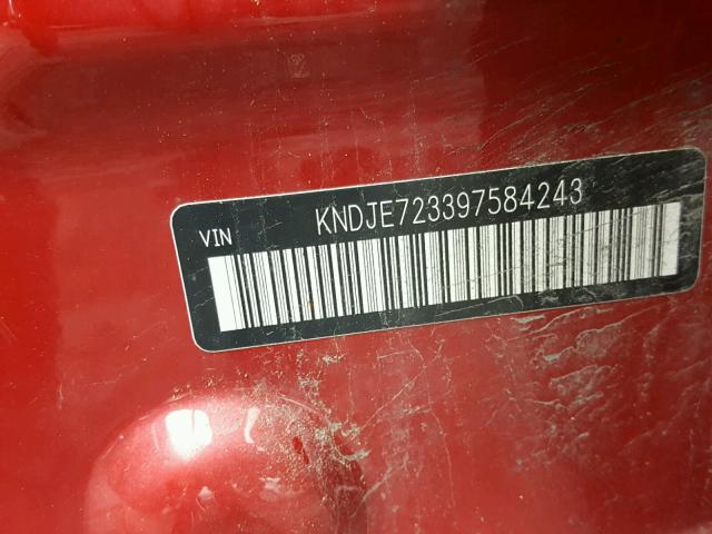 KNDJE723397584243 - 2009 KIA SPORTAGE L RED photo 10