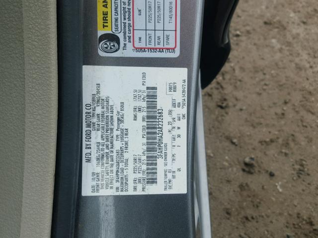 3FAHP0HA2AR232683 - 2010 FORD FUSION SE CHARCOAL photo 9