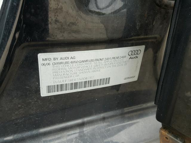 WAUEF78E67A008747 - 2007 AUDI A4 S-LINE BLACK photo 10