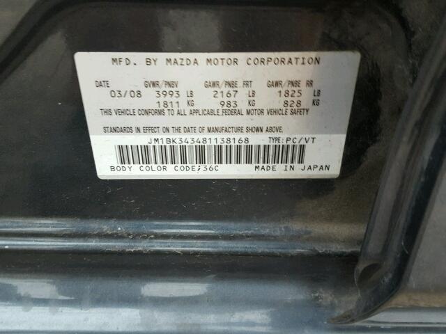 JM1BK343481138168 - 2008 MAZDA 3 HATCHBAC GRAY photo 10