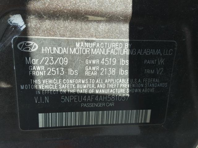 5NPEU4AF4AH581057 - 2010 HYUNDAI SONATA GRAY photo 10