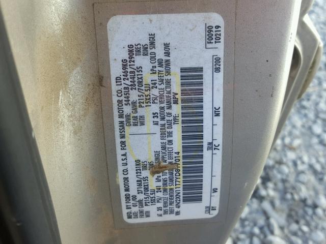 4N2XN11T7YD817014 - 2000 NISSAN QUEST SE BEIGE photo 10