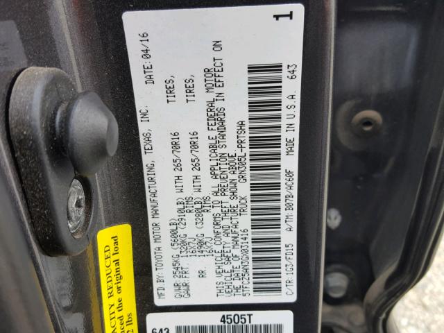 5TFCZ5AN3GX031416 - 2016 TOYOTA TACOMA DOU GRAY photo 10