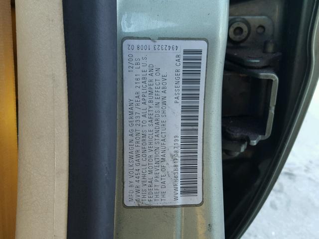 WVWRH63B81P087199 - 2001 VOLKSWAGEN PASSAT GLX GREEN photo 10