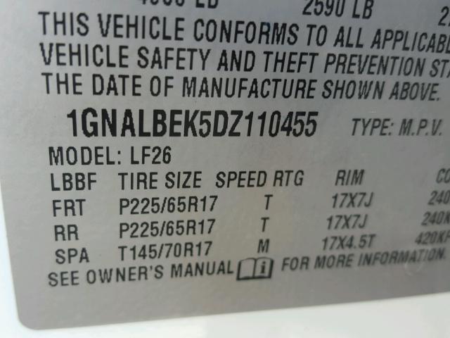 1GNALBEK5DZ110455 - 2013 CHEVROLET EQUINOX LS WHITE photo 10