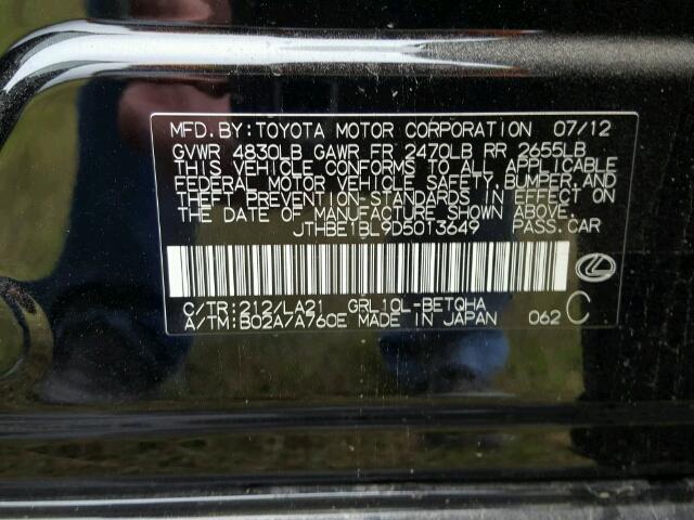 JTHBE1BL9D5013649 - 2013 LEXUS GS 350 BLACK photo 10