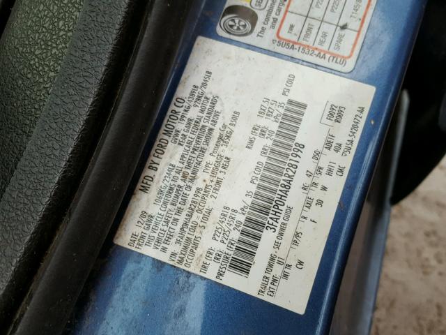 3FAHP0HA8AR281998 - 2010 FORD FUSION SE BLUE photo 10