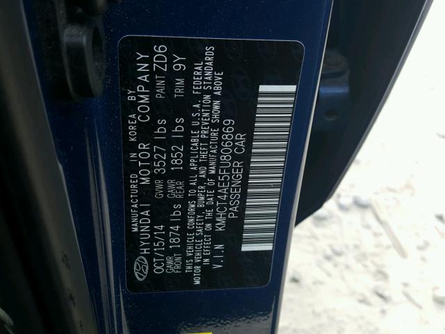 KMHCT4AE5FU806869 - 2015 HYUNDAI ACCENT GLS BLUE photo 10