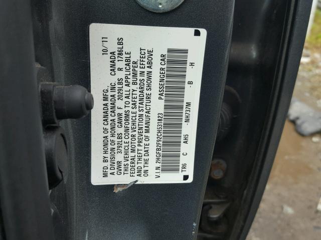2HGFB2F92CH531823 - 2012 HONDA CIVIC EXL 灰色 照片 10