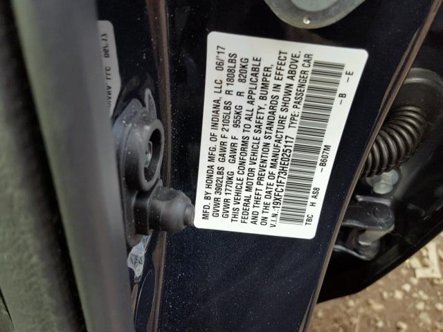 19XFC1F73HE025117 - 2017 HONDA CIVIC EXL BLUE photo 10