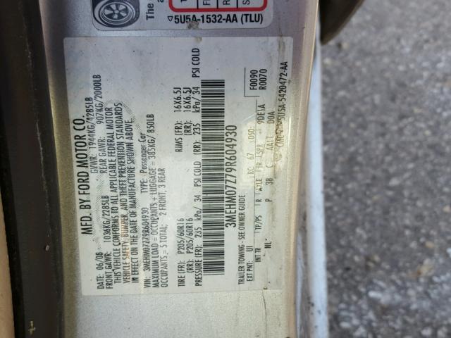 3MEHM07Z79R604930 - 2009 MERCURY MILAN GRAY photo 10