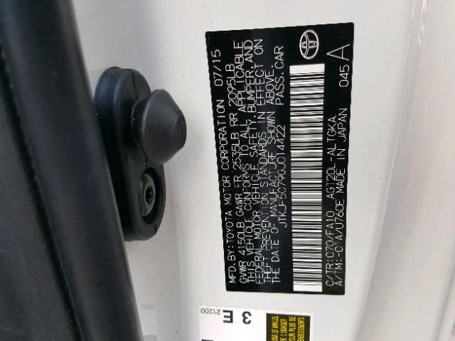 JTKJF5C79GJ014422 - 2016 TOYOTA SCION TC 白色 照片 10