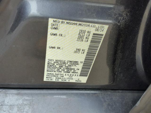 1N4AL3AP3FC153431 - 2015 NISSAN ALTIMA 2.5 GRAY photo 10