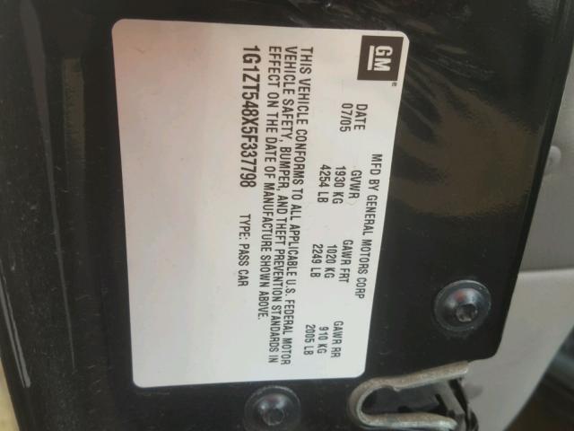 1G1ZT548X5F337798 - 2005 CHEVROLET MALIBU LS 黑色 照片 10