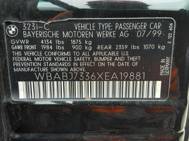 WBABJ7336XEA19881 - 1999 BMW 323 IC BLACK photo 10
