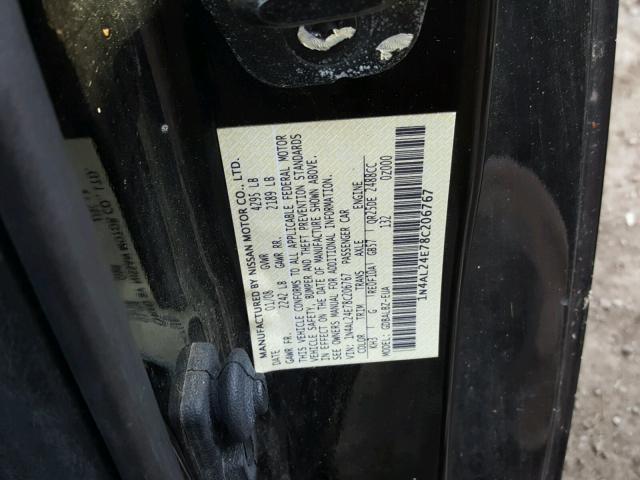 1N4AL24E78C206767 - 2008 NISSAN ALTIMA 2.5 BLACK photo 10