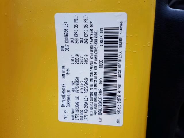 1D7HU18D05J519402 - 2005 DODGE RAM 1500 S YELLOW photo 10