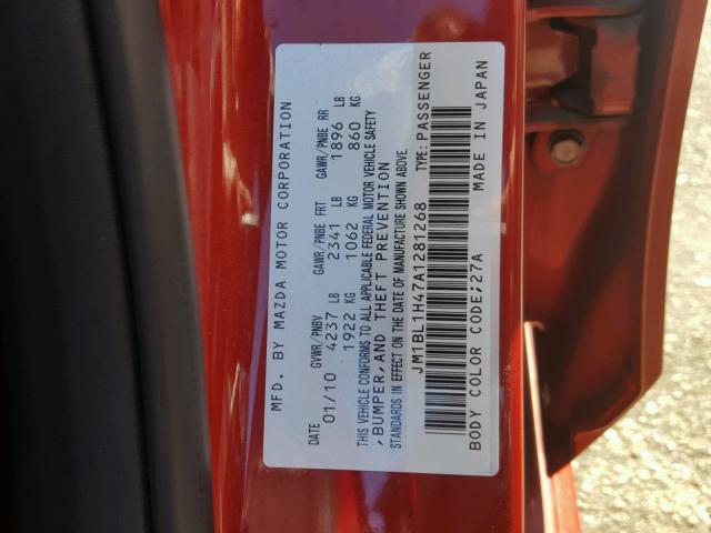 JM1BL1H47A1281268 - 2010 MAZDA SPEED 3 RED photo 10