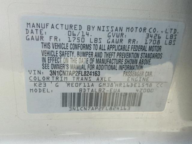 3N1CN7AP2FL824163 - 2015 NISSAN VERSA S SILVER photo 10